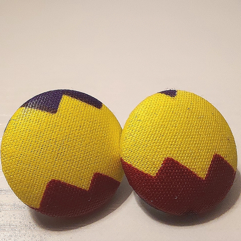 African Print Button Earrings